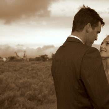 Pumba Private Game Reserve Weddings Wedding Couple With Giraffe In The Background